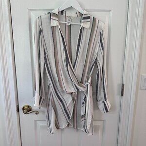 L*Space Striped Cover Up Dress M/M White‎ Blue Pink Long Sleeve Beach Resort